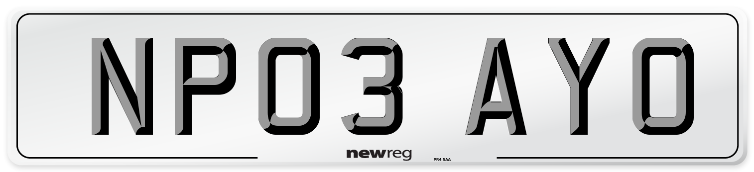 NP03 AYO Number Plate from New Reg